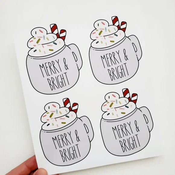 LB084 STICKERS Custom Poshmark Stickers Merry & Bright Mug Personalizable - Picture 4 of 7